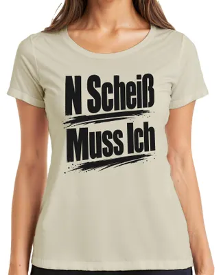 Immagine prodotto di Maglietta da donna con scritta "N scheiß", stile sarcastico e ironico, con messaggio divertente, colore naturale, taglia XL