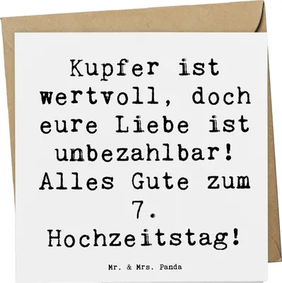 Produktbild von Mr. & Mrs. Panda doppelkarte Spruch 7. Hochzeitstag Kupferhochzeit - Weiß - Geschenk, Geschenke, Klappkarte, Liebe, Glückwunschkarte, Heiraten, Grußkarte, anlasskarte