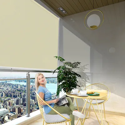 Produktbild von LZQ Außenrollo Senkrechtmarkise Balkonrollo Sichtschutz Sonnenschutz Rollo 180x240cm Outdoorrollo für Fenster & Türen, Beige