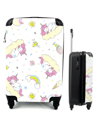 Obrázek produktu pro Kufr Příruční zavazadlo na kolečkách Malý cestovní kufr na 4 kolečkách Jednorožec - Vzory - Rainbow - Velikost kabiny < 55x40x23 cm a 55x40x20 cm -