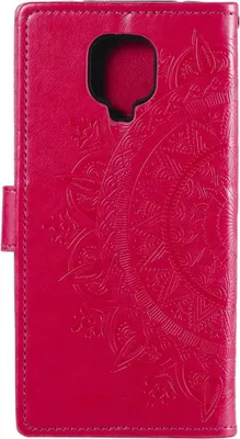 A pink flip case cover for a Xiaomi Redmi Note 9 Pro with a mandala design embossed on it.