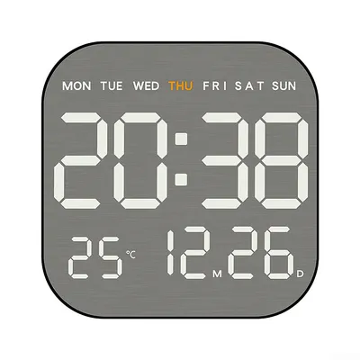 Produktbild von LED Wanduhr,Wecker mit selbstanpassende Helligkeit,gebürstetes Metallzifferblatt,zeigt Zeit,Datum,Temperatur,Wochentag,18,5x18,5x2,7cm,Schwarz