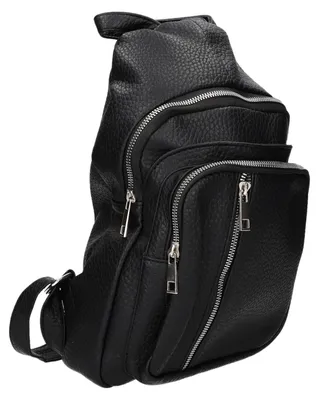 Produktbild von Rucksack R-2022 aus schwarzem Kunstleder, 24 cm Breite, 35 cm Höhe, 9 cm Tiefe