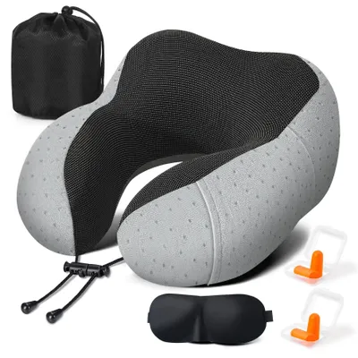 Imagen del producto de Almohada de viaje con espuma viscoelástica, ajustable y compacta