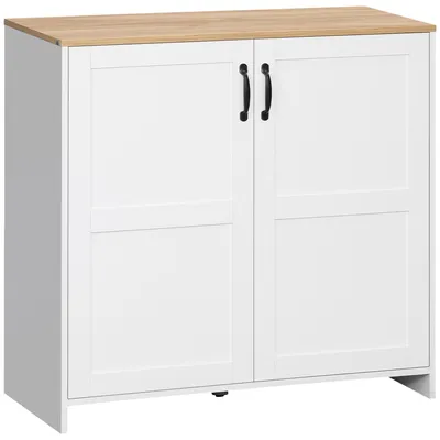 Produktbild von Buffetschrank - Aufbewahrungsschrank - Sideboard - Wandregal - Küchenmöbel - Weiß mit Holzoptik - 90 x 39,5 x 88 cm