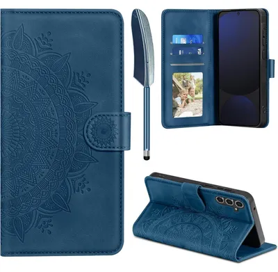 Produktbild von Handyhülle Flip Wallet für Samsung Galaxy S24 FE Kunstleder Dunkelblau mit Kartenfach & Standfunktion