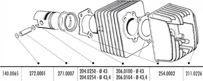 Image de Jeu de pistons Polini 43mm, axe de piston 12mm pour Piaggio Boss, Bravo, CBA, Ciao, Eco, Grillo, Si