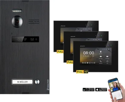 Produktbild von BALTER EVO HD Schwarz Video Türsprechanlage Set 1 Teilnehmer 3x7" WLAN Monitor Schwarz
