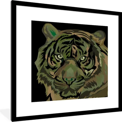 Produktbild von MuchoWow® MuchoWow® Gerahmtes Poster Tiger - Kopf - Grün 40x40 cm - Poster mit zchwarzem Bilderrahmen - Poster - Plakat im Rahmen