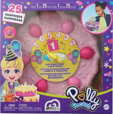Obrázok produktu pre Mattel GYW06 Polly Pocket narodeninová hracia súprava s tortou a odpočítavaním narodenín, hracia skrinka s 25 doplnkami