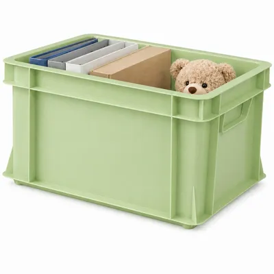 Imagen del producto de ARTECSIS: Caja de plástico para almacenamiento, transporte y almacenamiento. Fabricada en plástico resistente, apilable. Capacidad: 29 litros. Color: verde