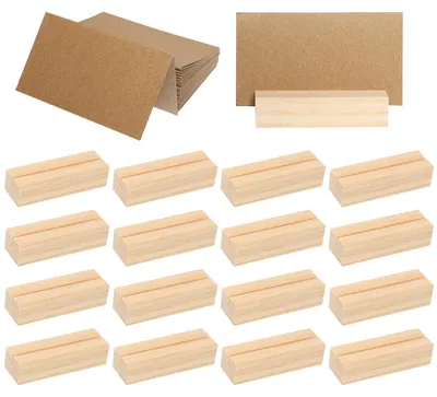 Image de Lot de 20 supports en bois pour cartes, avec des cartes vierges