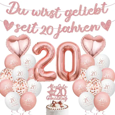 Produktbild von Geburtstagsdeko 20. Geburtstag Frau Rosegold Set mit Luftballons, Girlande, Banner, Tortendeko