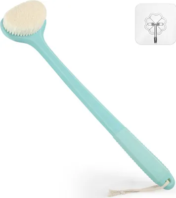 Obrázek produktu pro Kartáč na záda s rukojetí 43 cm pro účinnou očistu těla, mokrý a suchý kartáč, světle modrý
