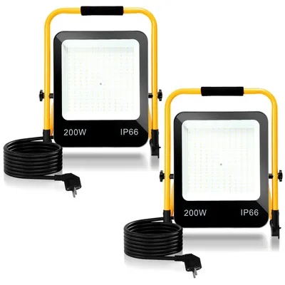 Zdjęcie produktu dla ISOISL, 2 sztuki reflektorów LED do budowy z statywem, lampa robocza 6000K, 200W, regulowany reflektor do użytku na budowach, w warsztatach, garażach i na zewnątrz
