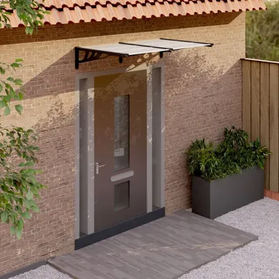 Immagine prodotto di Maison Exclusive - Tettoia per porta, nera e trasparente, 152,5 x 90 cm, policarbonato