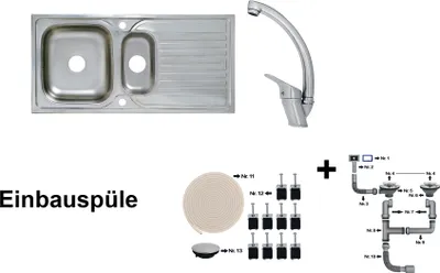 Produktbild von Edelstahl Einbauspüle 100x50/1.5 Becken & Mega Armatur Einbauspüle Spüle + Zubehör Spülbecken Küchenspüle