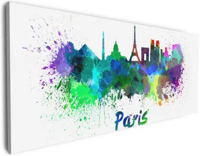 Produktbild von Wallario Premium Leinwandbild Städte als Aquarell - Skyline von Paris in Größe 80 x 200 cm