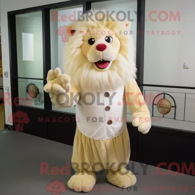 Produktbild von Cremefarbenes REDBROKOLY Maskottchenkostüm Zähmer Löwe mit Empire-Kleid und Beanie