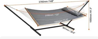 Immagine prodotto di Amaca Collox con supporto - Amaca doppia - Per 2 persone - Con cuscino rimovibile e borsa da trasporto - Portata massima 218 kg - Dimensioni dell'amaca con supporto: 376 x 140 x 105 cm - Grigio