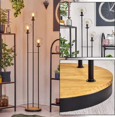 Produktbild von Fossobiubo Stehlampe aus Metall/Holz/Glas in Schwarz/Braun/Klar