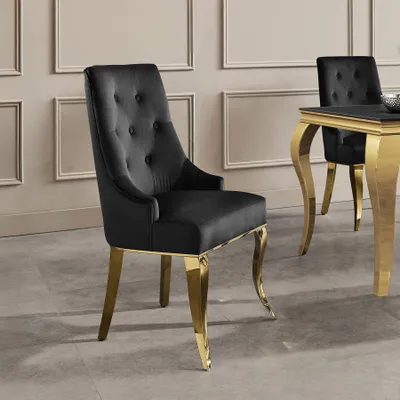Produktbild von riess-ambiente Stuhl MODERN BAROCK DELUXE schwarz gold Samt Edelstahl Esszimmerstuhl mit Löwenkopf