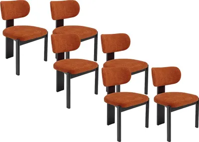 Produktbild von Stuhl 6er-Set - Bouclé-Stoff & Kautschukholz  - Schwarz & Terracotta - WILANA