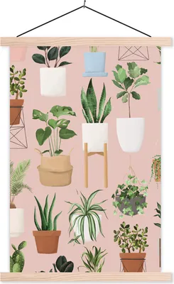 Produktbild von MuchoWow® Textilposter Pflanzen - Blumentopf - Rosa 40x60 cm mit holzfarbenen Rahmen - Poster