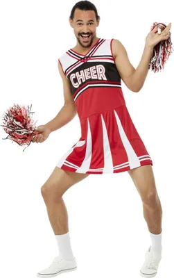 Image de Smiffys - "Give Me A.." Costume de pom-pom girl pour homme SM1535 (XL) (rouge/blanc/noir)