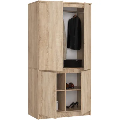 Immagine prodotto di Armadio S90 da 90 cm, guardaroba a 4 ante, 4 scomparti, altezza 180 cm, profondità 51 cm, CLP