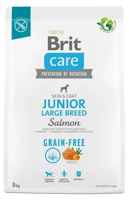Obrázok produktu pre Suchá strava pre mladé psy (3 mesiace - 2 roky), veľké plemená nad 25 kg - Brit Care Dog Grain-Free Junior Large losos 3 kg