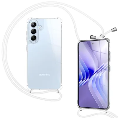 Immagine prodotto di Catenina per cellulare NALIA per Samsung Galaxy S26 – Custodia ibrida trasparente e cinturino – Anti-ingiallimento e regolabile – Marchio di Berlino –  Bianco lunare