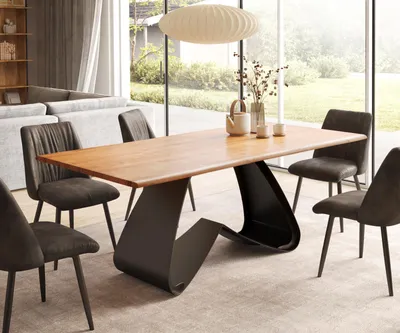 Produktbild von DELIFE Esstisch Edge 200x100 Akazie Natur W-Gestell Metall Schwarz Live-Edge