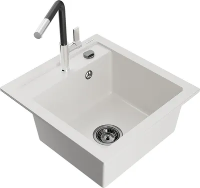 Produktbild von Mexen Vito 1-Becken-Granit-Spüle mit Mischbatterie Flora, Weiß - 6503-20-670401-07-B
