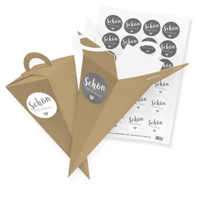 Produktbild von itenga SET V55 24x Geschenktüte Schultüte 21 cm Braun + Stickerbogen (Motiv 100)