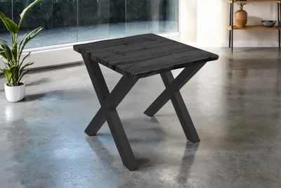 Produktbild von Esstisch Josy | 80 x 80 cm | Holz-Optik in Grau | X-Gestell Metall schwarz | 40 mm Tischplatte mit Baumkante | Tisch für Esszimmer & Küche