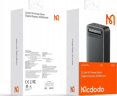 Obrázok produktu pre Mcdodo Powerbank 30000Mah S Displejom 3X Usb Usb-C 22,5W + Usb-C Kábel