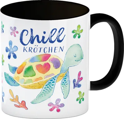 Zdjęcie produktu dla Czarny kubek z motywem żółwia i napisem „Chillkrötchen”