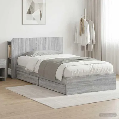 Image de Lit de luxe avec rangement, gris Sonoma, 100 x 200 cm, fabriqué en panneaux de particules