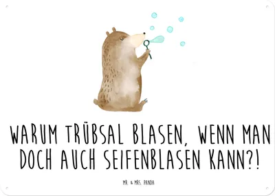 Produktbild von Mr. & Mrs. Panda Wandbild Bär Seifenblasen DIN A4 - Weiß - Geschenk, tafel, Schild, Retro Blechschild, Lustig Sein Glücklich Traurig Happy, Dekoschild, Teddy