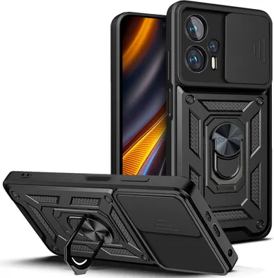 Produktbild von Xiaomi Poco X4 GT Hülle mit Ring Ständer Halter Dia Kameraschutz TPU PC Schutzhülle für Xiaomi Poco X4 GT Schwarz