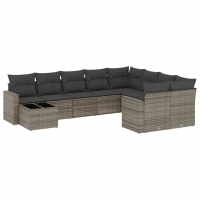 Produktbild von 10-tlg. Garten-Sofagarnitur mit Kissen Grau Poly Rattan