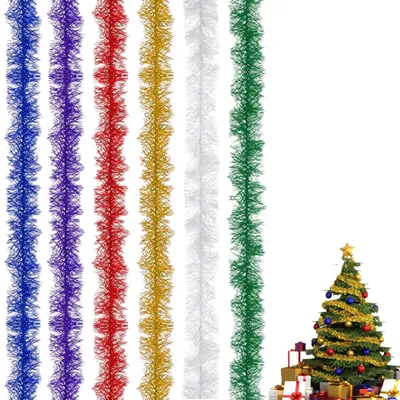 Produktbild von Lametta Girlande - Glänzend metallisch - Weihnachtsbaum Dekoration - 6 Stück je 200 cm in Rot Silber Gold