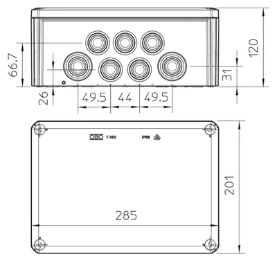 Obrázok produktu pre OBO BETTERMANN rozvodná skriňa IP66 35qmm 285x201x120mm