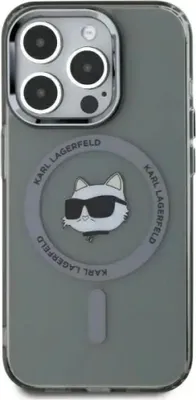 Image de Étui MagSafe pour Apple iPhone 15 Pro Max - Coque arrière Karl Lagerfeld IML Metal Choupette Head - Noir