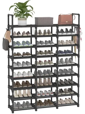 Image de Étagère métallique pour chaussures, 9 niveaux, étroite, capacité pour 54 paires, couleur noire