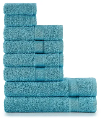 Obrázek produktu pro Sada bavlněných ručníků v tyrkysové barvě s háčky – 2 osušky (70 x 140 cm), 4 ručníky (50 x 90 cm) a 2 ručníky pro hosty (30 x 50 cm), měkké a savé