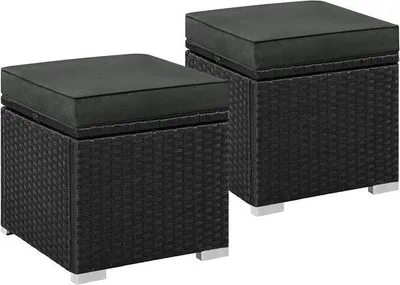 Produktbild von Famanu Set von 2 wetterfesten Rattan-Hockern mit Stauraum - Grau
