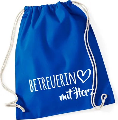Produktbild von Huuraa Turnbeutel Betreuerin mit Herz 12 Liter Bright Royal Baumwolle Rucksack Geschenkidee