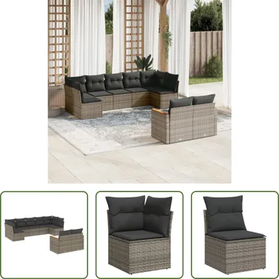 Zdjęcie produktu dla The Living Store 9-częściowa sofa ogrodowa z poduszkami z szarego polirattanu